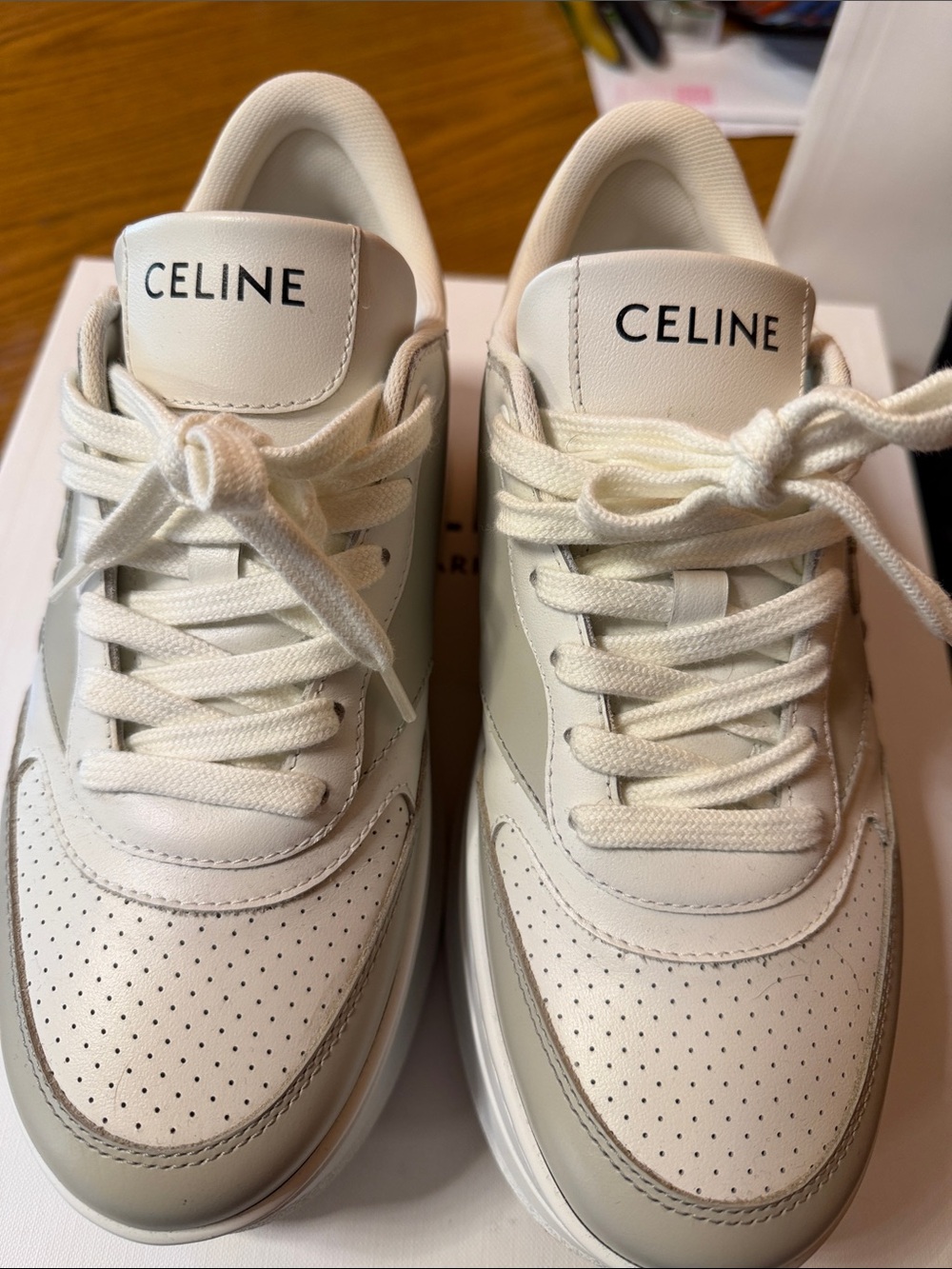 Celine Cream and Off-White Leather Low-Top Sneakers so comfortable and cute